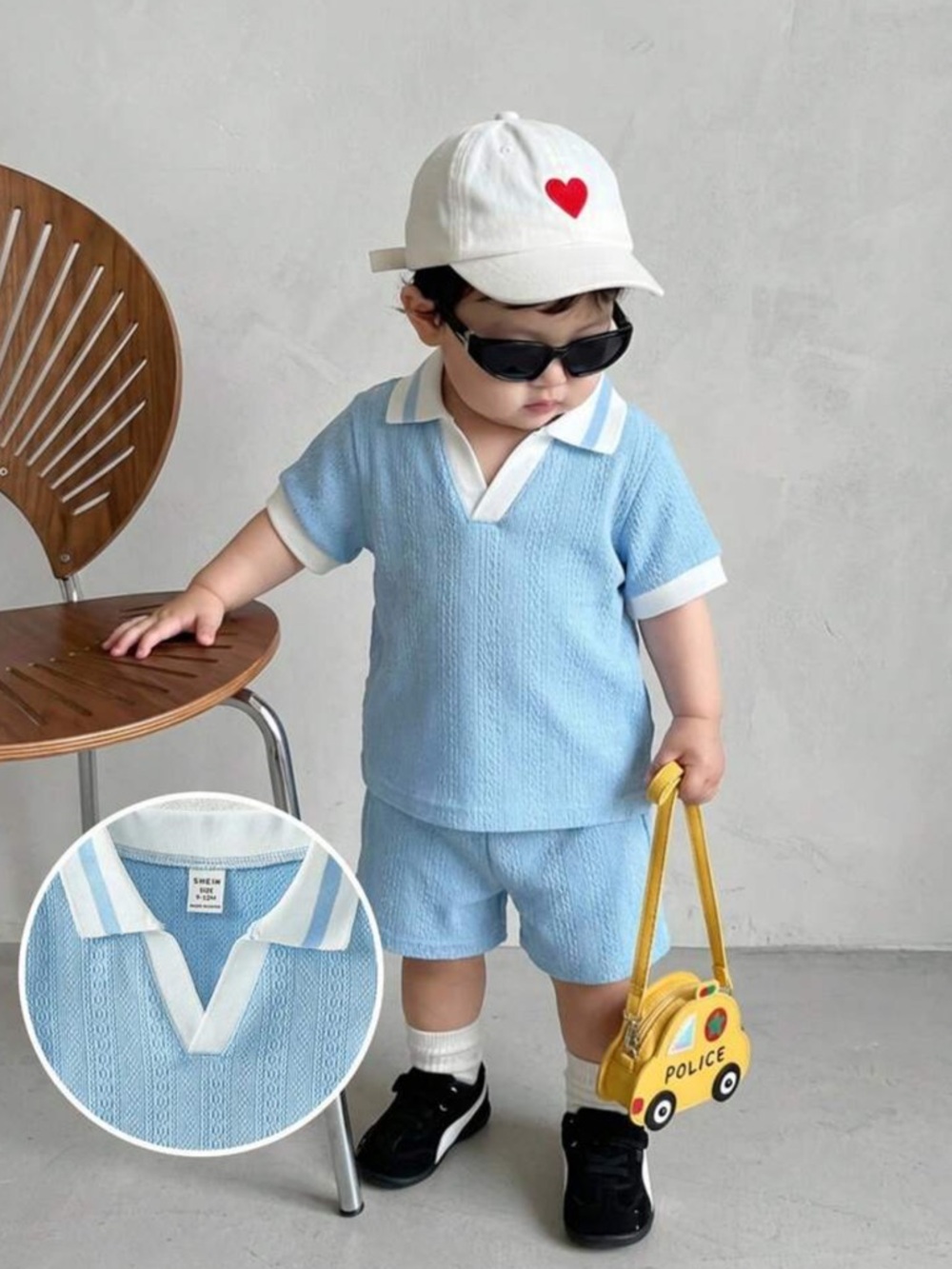 Toddler Boy Blue Knit Polo Top Set - 12-18M - Picture 6 of 8